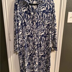 Zara Blue and White Floral Long Sleeve Women's Dress